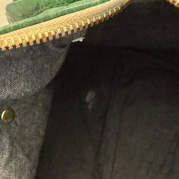 Clare V Green Croc Duffle Bag with white handles and black shoulder strap - Picture 9 of 9